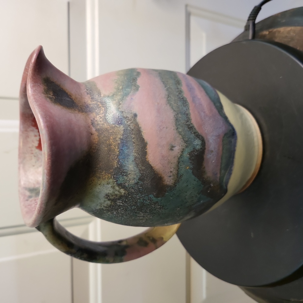 Joe Winter Signed Raku Pottery Studio Ceramic Pitcher Vase Vessel 7" - Picture 5 of 10
